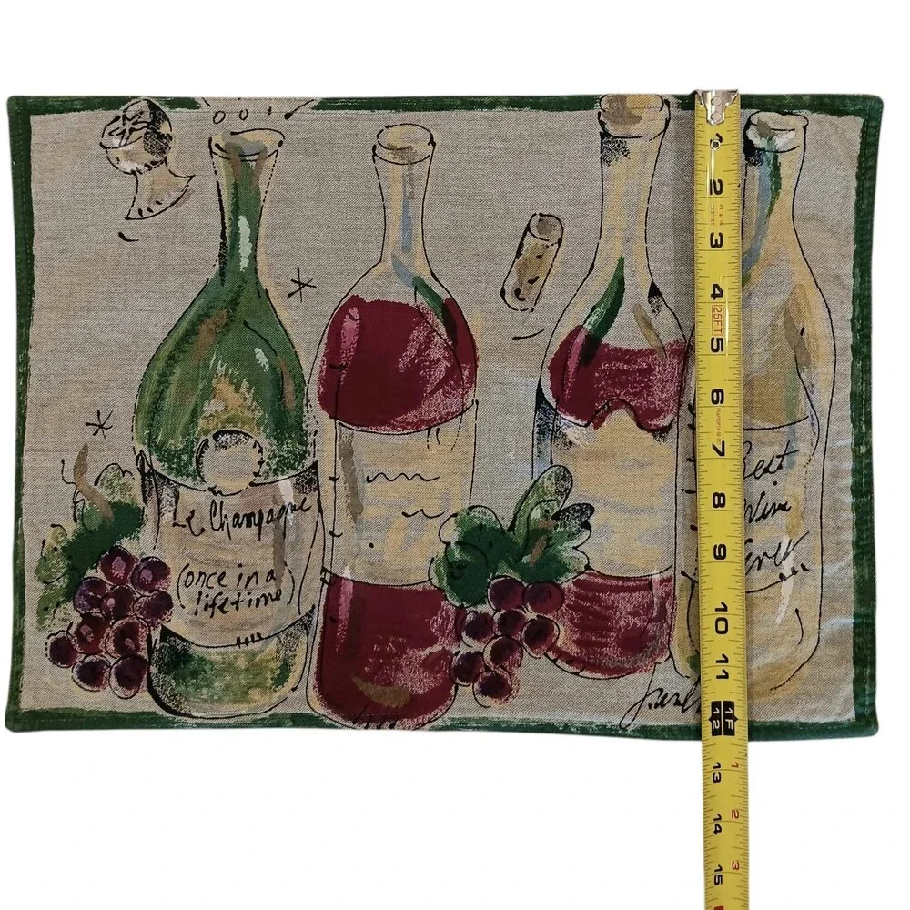 2 Wine Themed Placemats & 1 Napkin Or Bread Liner By Julia Junkin Cotton Vintage